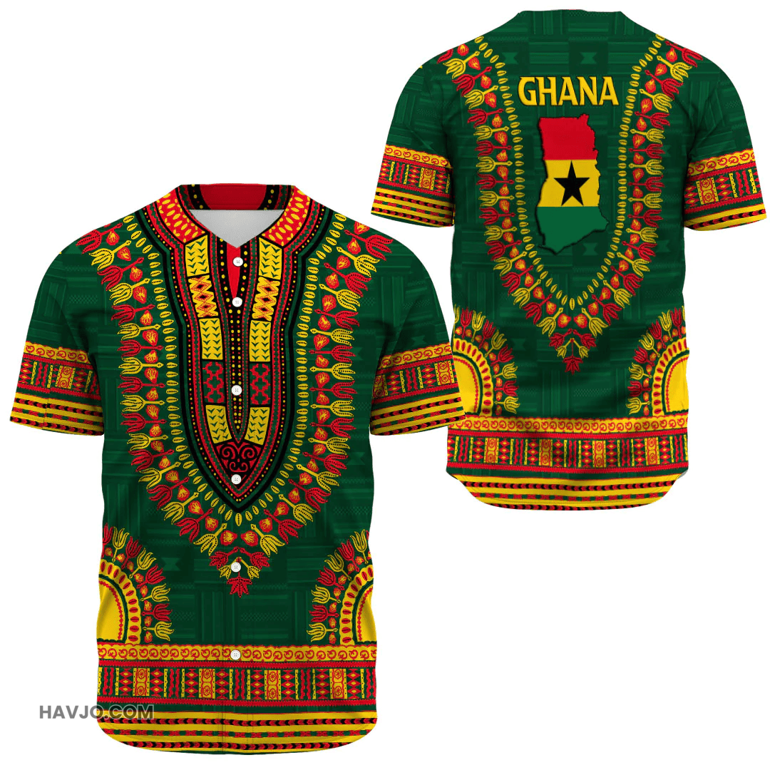 Ghana Traditional Dashiki Baseball Jersey