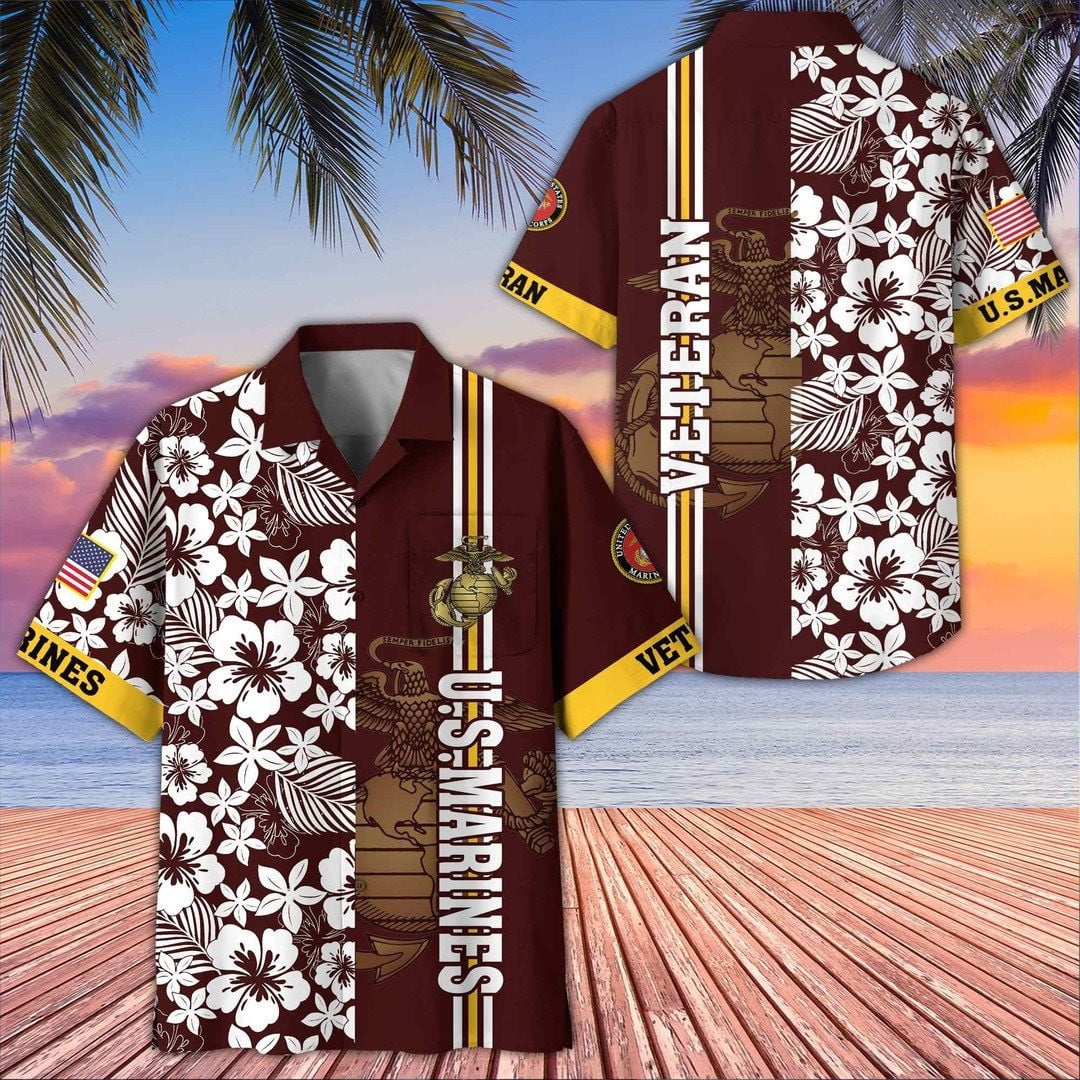 Gift for US Marine Veteran Hawaiian Shirt for Memorial Day and Veterans Celebrations