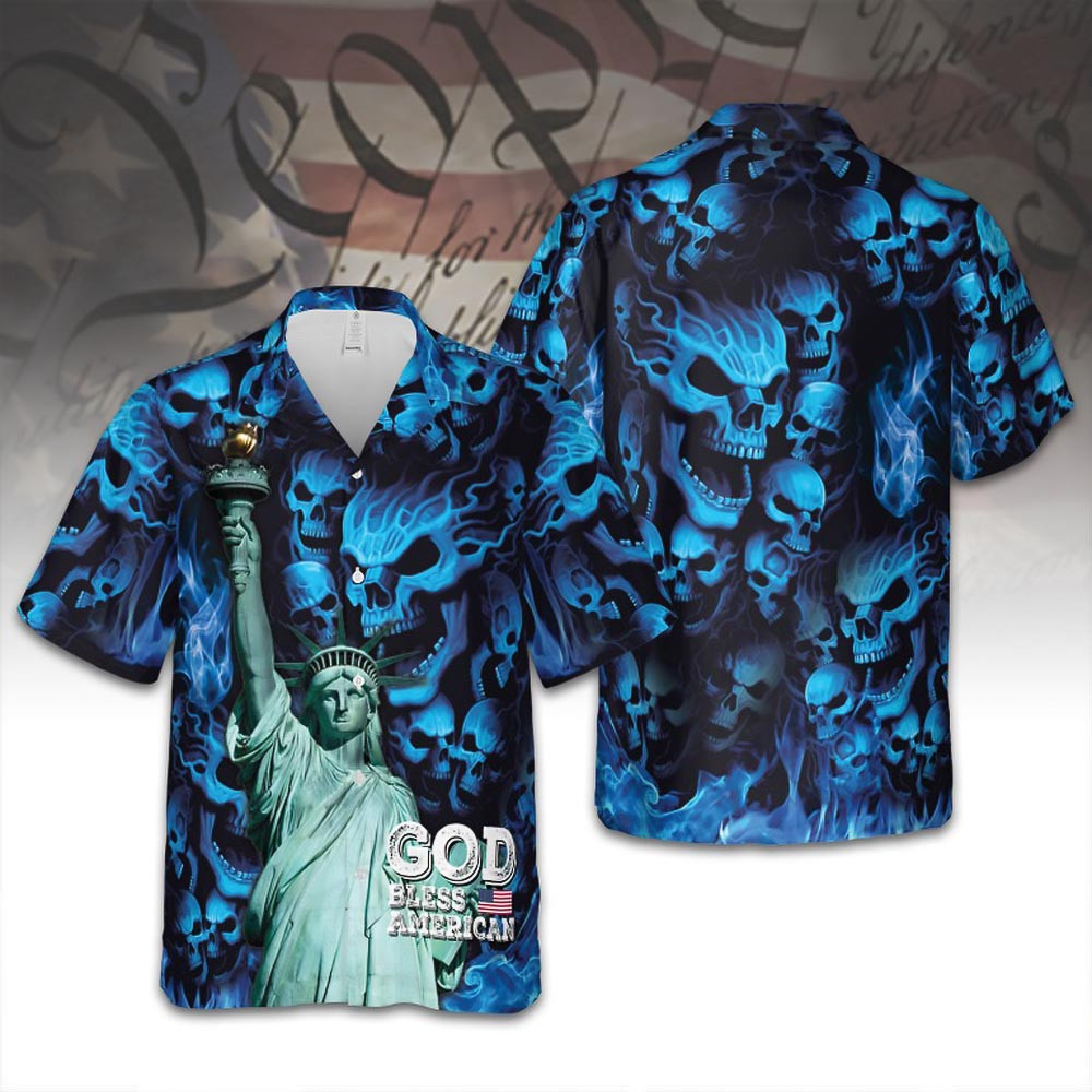 God Bless America Skull Hawaiian Shirt Patriotic Summer Beach Best Gift For Him