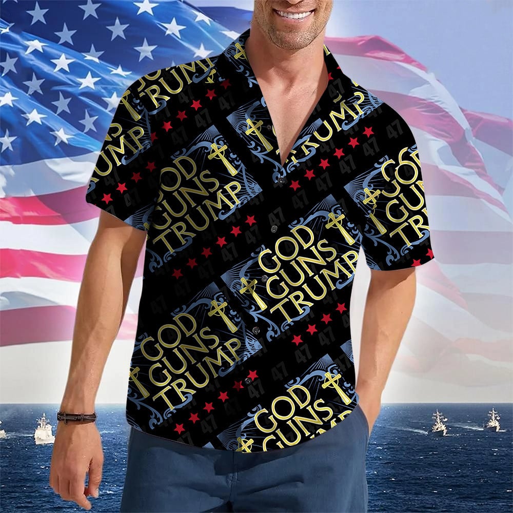God Guns Trump Hawaiian Shirt Vote Trump For President Button Up For Men Gifts For Gun Lovers