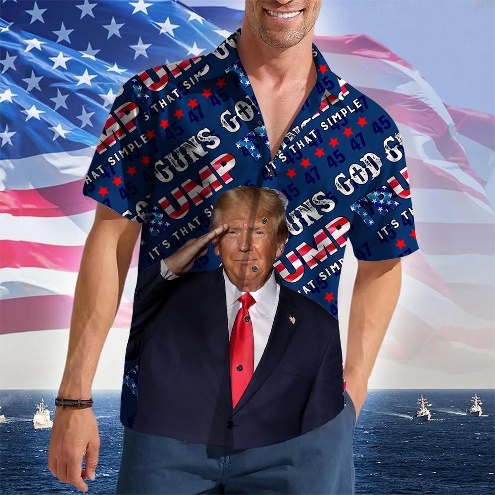 God Guns Trump It's That Simple Hawaiian Shirt Trump 2024 Merch Pro Trump Button Up Shirt Mens