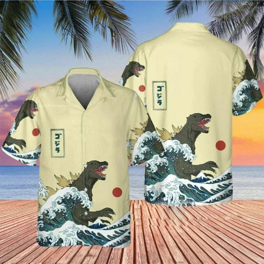 Godzilla Hawaiian Shirt Mens Summer Button Up Shirts Gifts For Dad