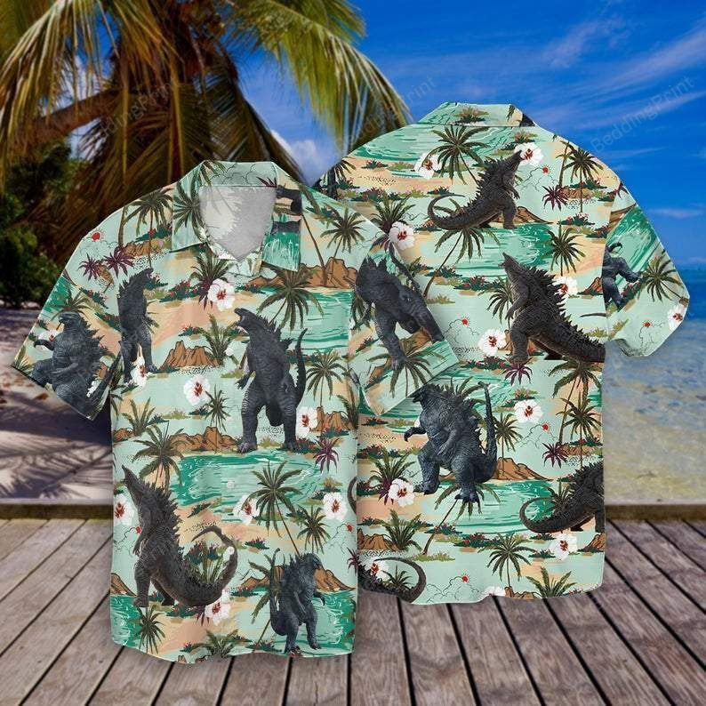 Godzilla Hawaiian Shirt Tropical Aloha Button Up