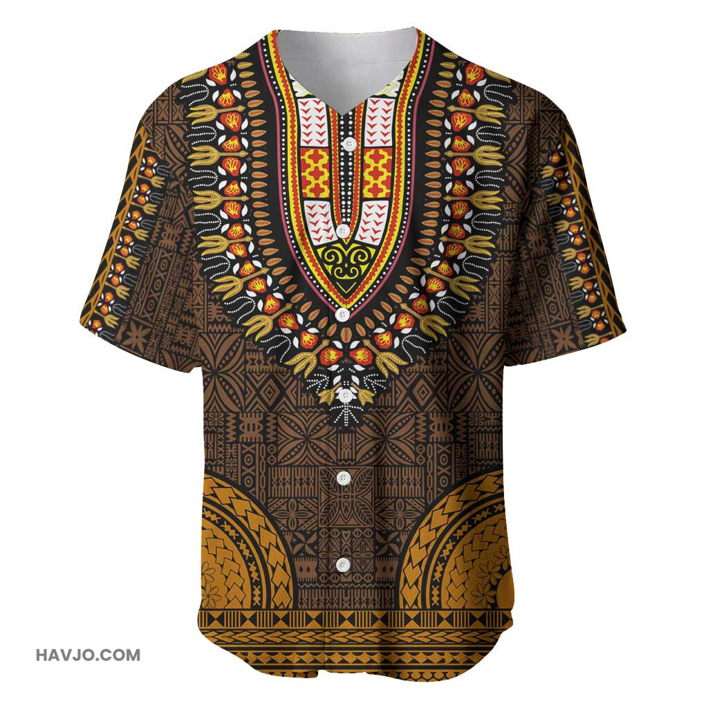 Gold Dashiki and Tapa Pattern Africa Polynesia Together Culture Baseball Jersey