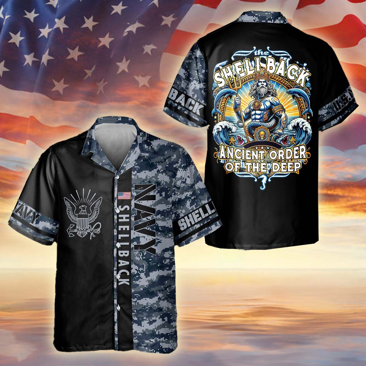 Golden Shellback Shirt US Navy Hawaiian Shirt Memorabilia Military Appreciation Gifts