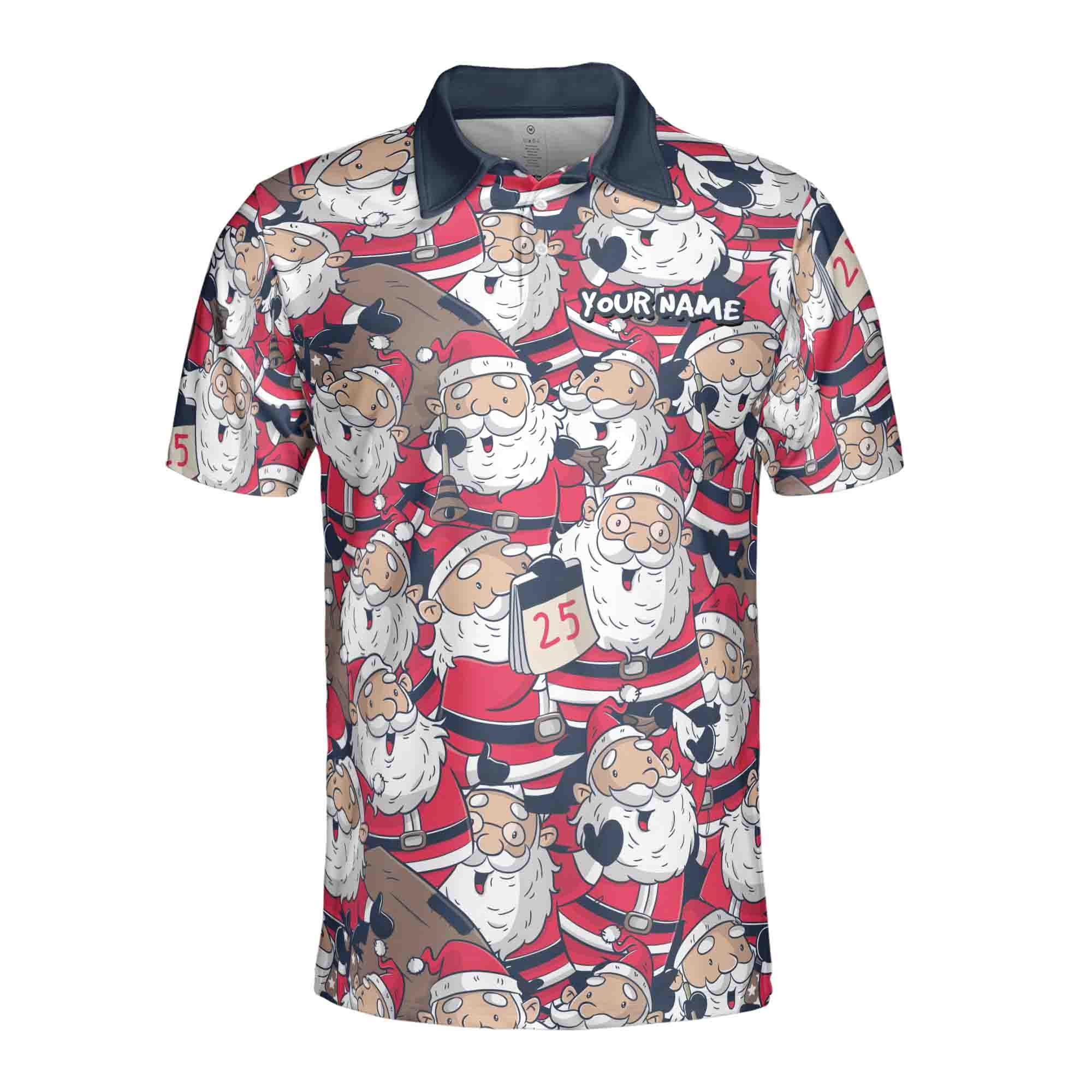 Alternative view of Golf Personalized Funny Xmas Cartoon Santa Claus Christmas Men's Polo Shirt