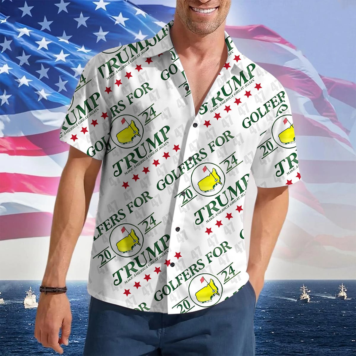 Golfers For Trump 2024 Hawaiian Shirt Support Trump For President Patriotic Button Down Shirt