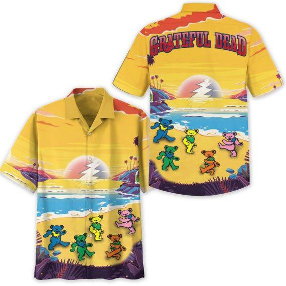 Grateful Dead Band Beach Hawaiian Shirt Tropical Aloha Button Up