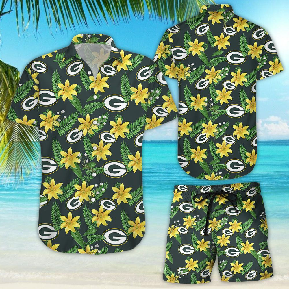 Green Bay Packers Aloha Shirt Hawaiian Shirt Tropical Aloha Button Up