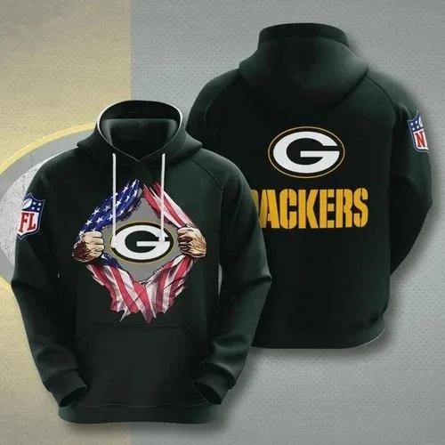 Green Bay Packers Blood Inside Me Heart NFL 3D All Over Print Hoodie