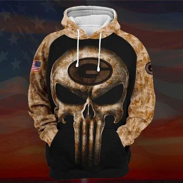 Green Bay Packers Camouflage Skull NFL 3D All Over Print Hoodie