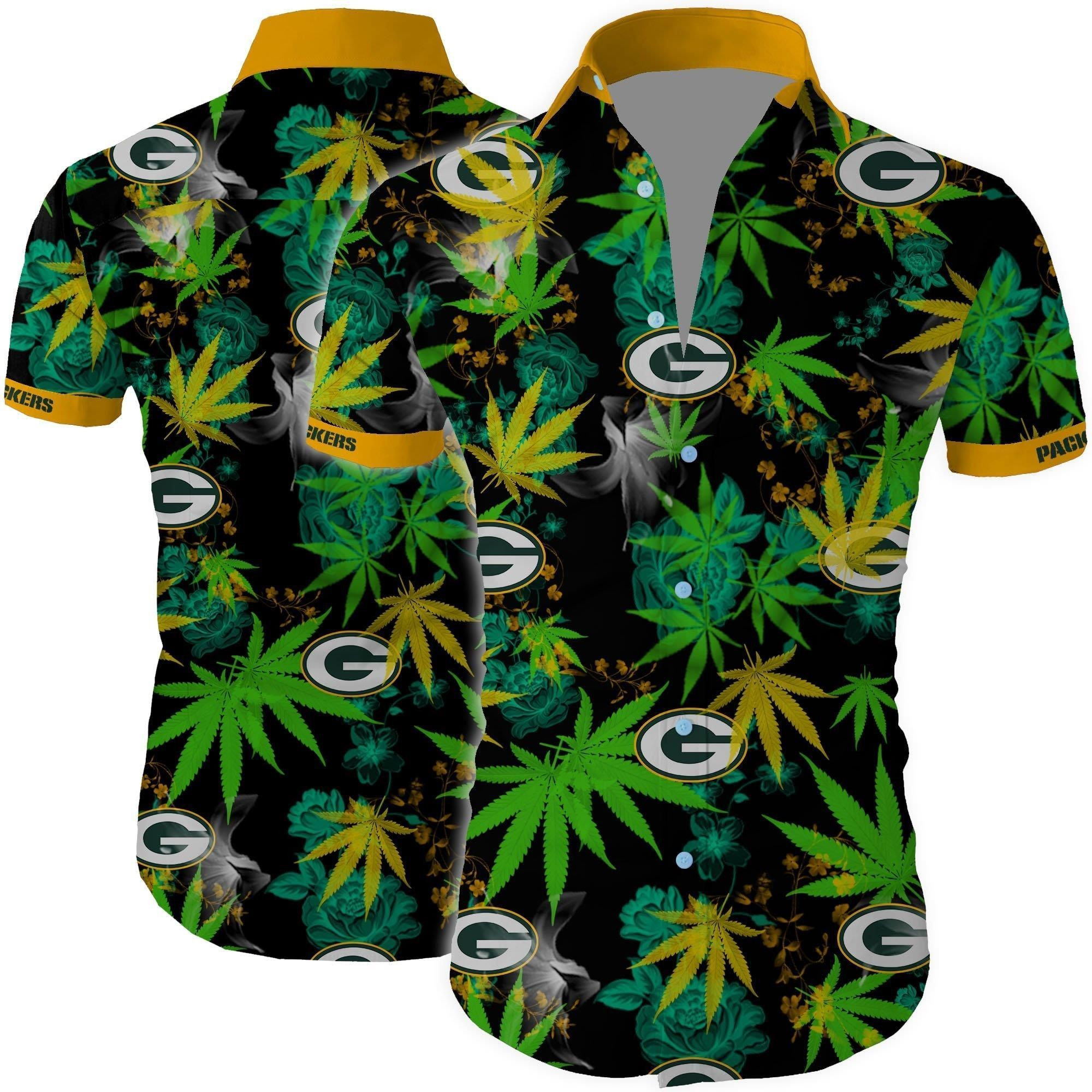 Green Bay Packers Cannabis All Over Printed Hawaiian Shirt Tropical Aloha Button Up