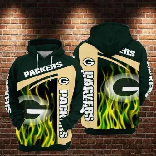 Green Bay Packers Fire Football NFL 3D All Over Print Hoodie