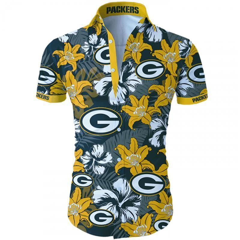 Green Bay Packers Flower Summer Hawaiian Shirt Tropical Aloha Button Up