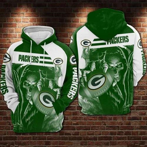 Green Bay Packers Football Skull Death Hold Logo Green Bay NFL 3D All Over Print Hoodie