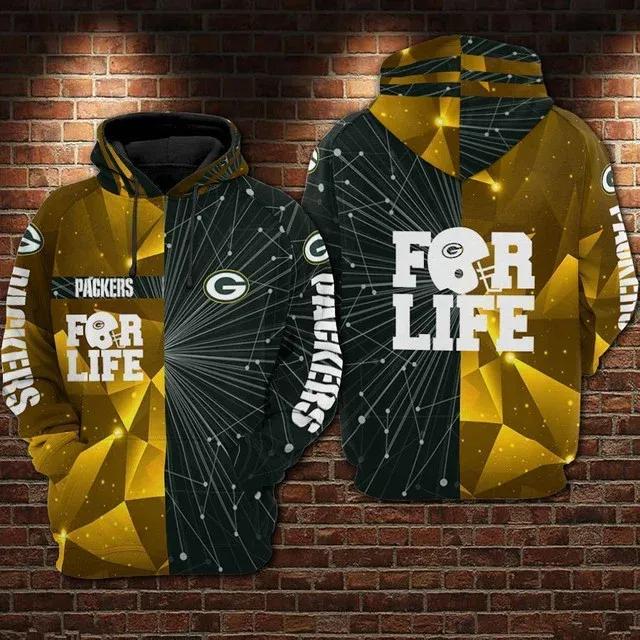 Green Bay Packers For Life NFL 3D All Over Print Hoodie
