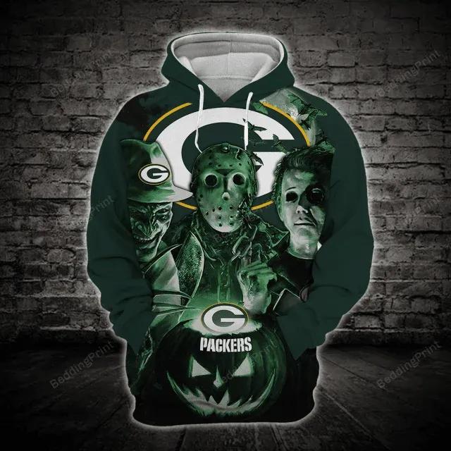 Green Bay Packers Halloween Horror NFL 3D All Over Print Hoodie