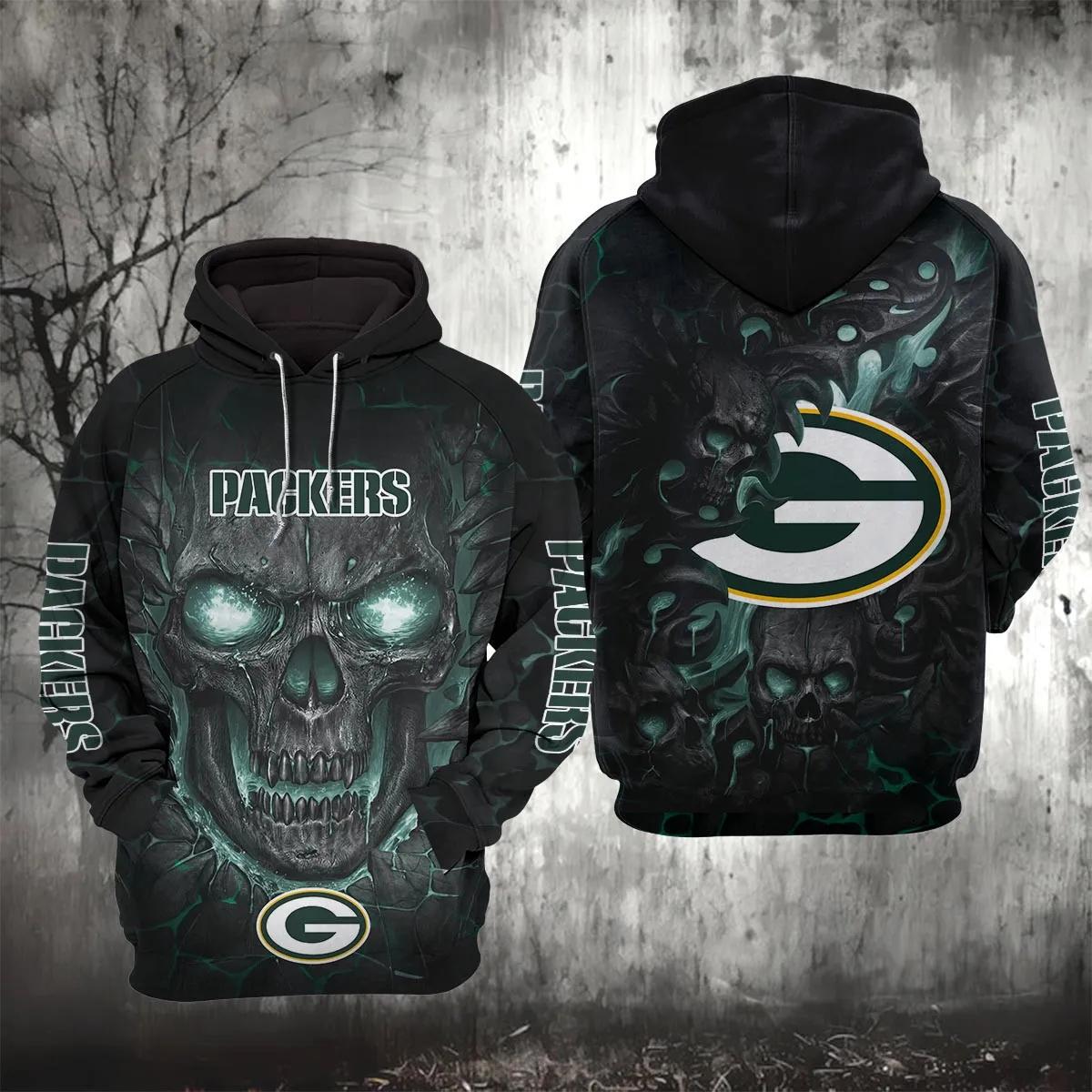 Green Bay Packers Lava Skull NFL 3D All Over Print Hoodie