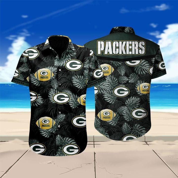 Green Bay Packers Logo And Ball Hawaiian Shirt Tropical Aloha Button Up