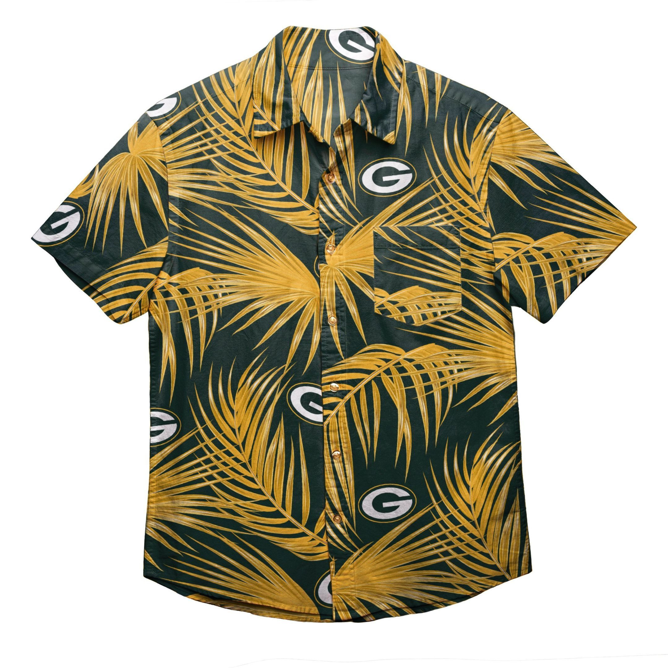 Green Bay Packers Nfl Mens Hawaiian Shirt Tropical Aloha Button Up
