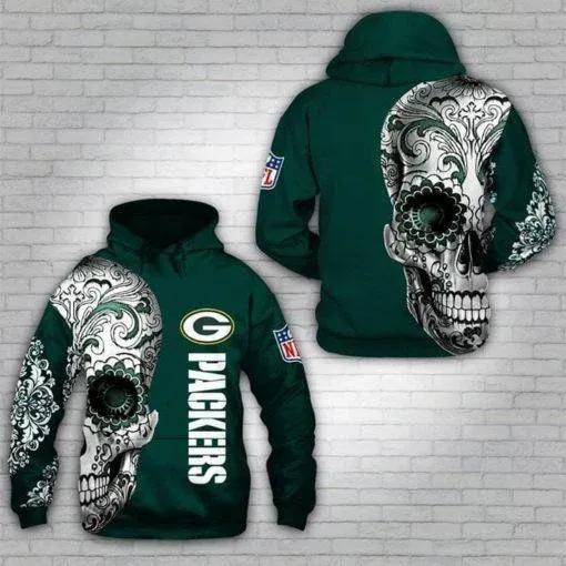Green Bay Packers Nlf Fan Sugar Skull NFL 3D All Over Print Hoodie