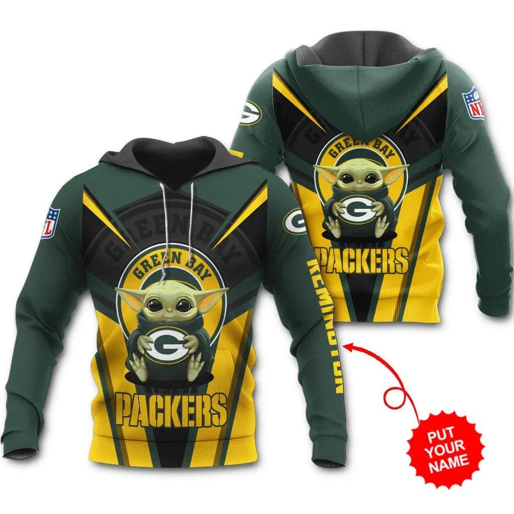 Green Bay Packers Personalized Baby YodaNFL 3D All Over Print Hoodie