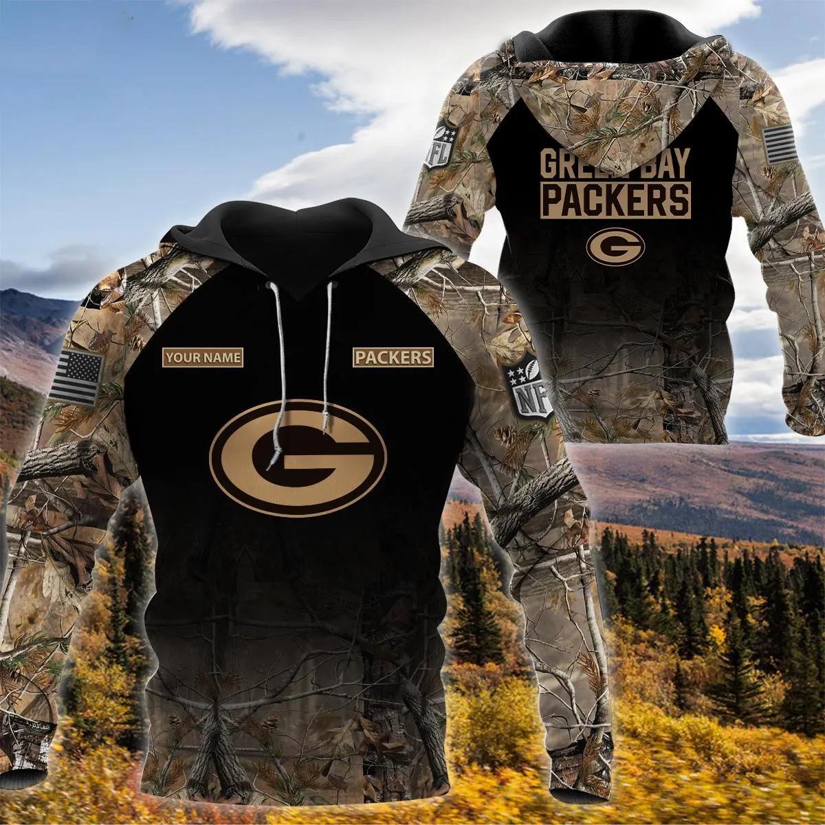 Green Bay Packers Personalized Hunting Camo NFL 3D All Over Print Hoodie