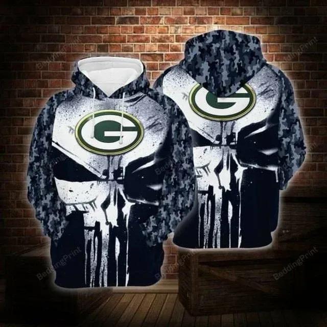 Green Bay Packers Skull Camo Pattern NFL 3D All Over Print Hoodie