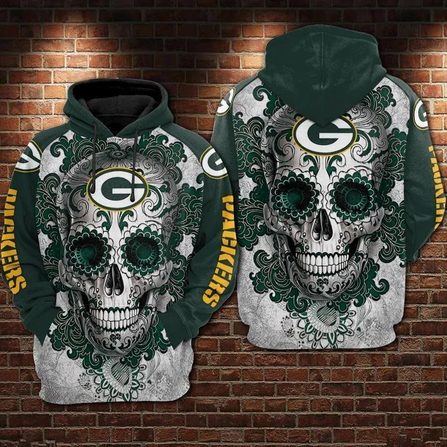 Green Bay Packers Skull Flower NFL 3D All Over Print Hoodie