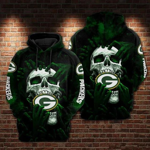 Green Bay Packers Skull NFL 3D All Over Print Hoodie