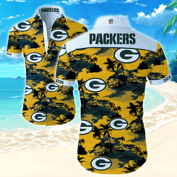 Green Bay Packerss Beach Pattern Hawaiian Shirt Tropical Aloha Button Up