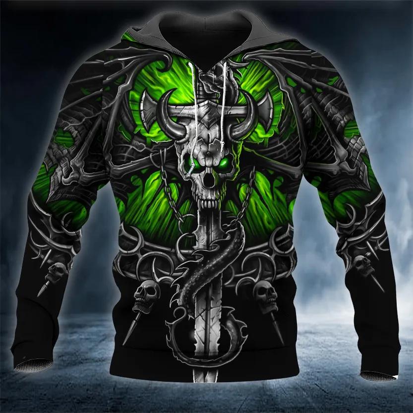 Green Eyes Ox Horn Skull 3D All Over Print Hoodie
