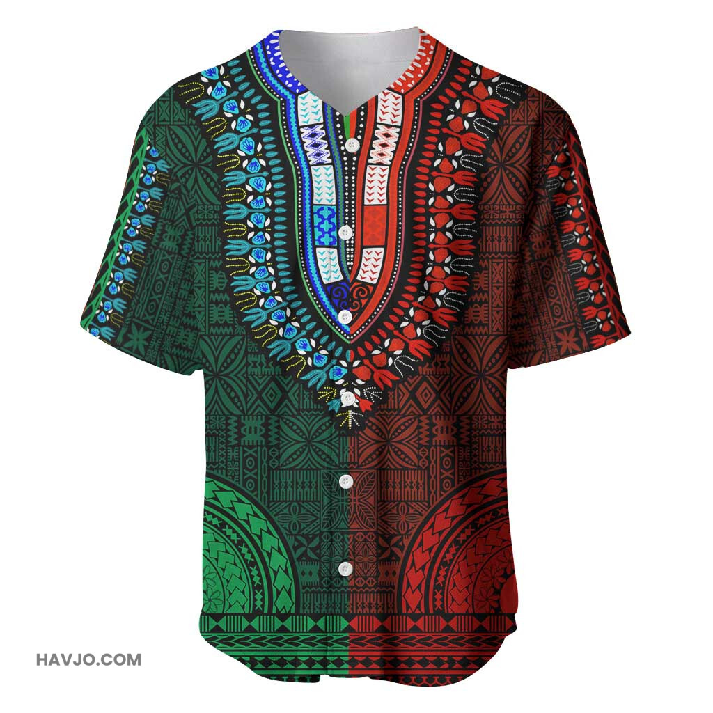 Green red Dashiki and Tapa Pattern Africa Polynesia Together Culture Baseball Jersey