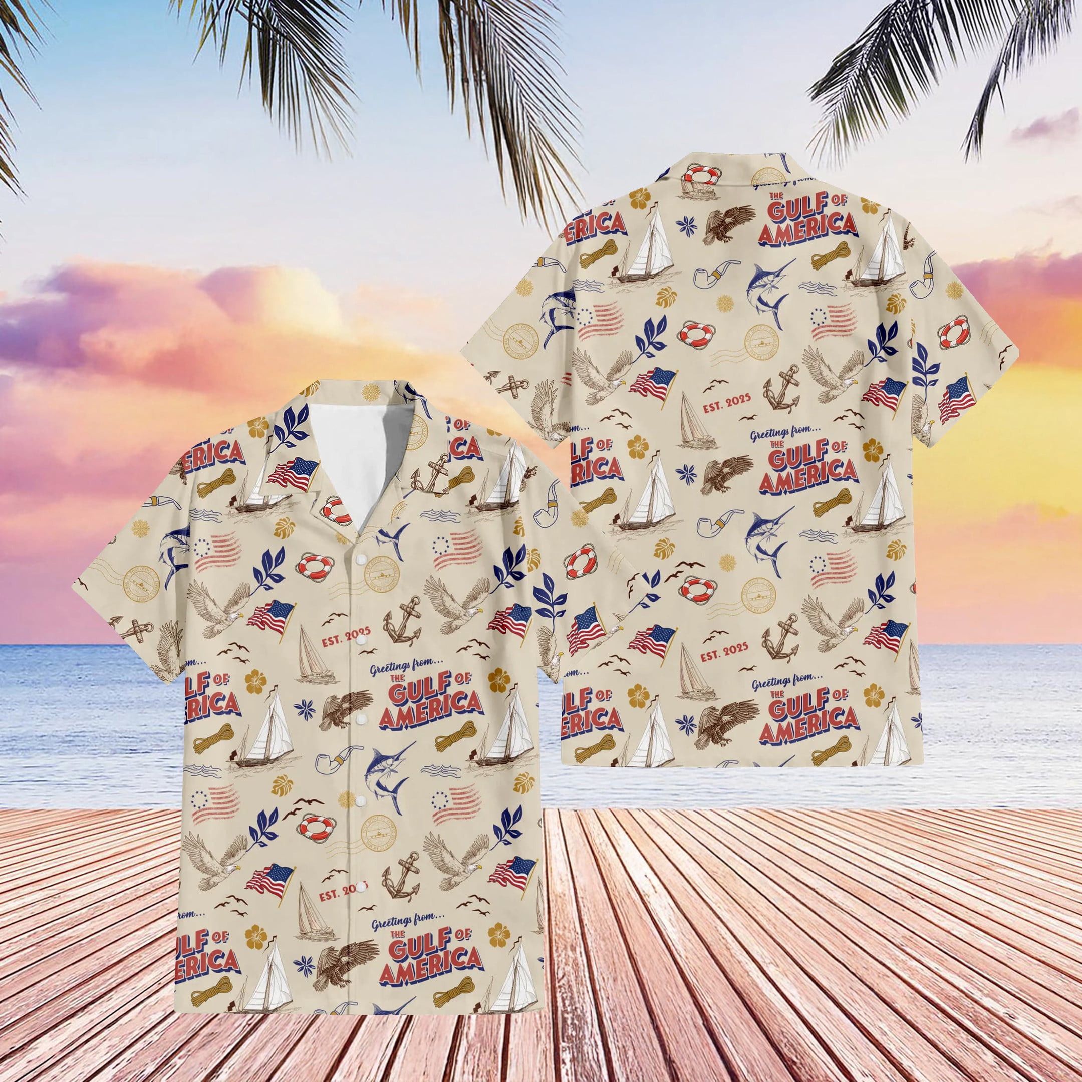 Greetings From The Gulf Of America Hawaiian Shirt Patriotic Button Up Gifts For Boyfriend