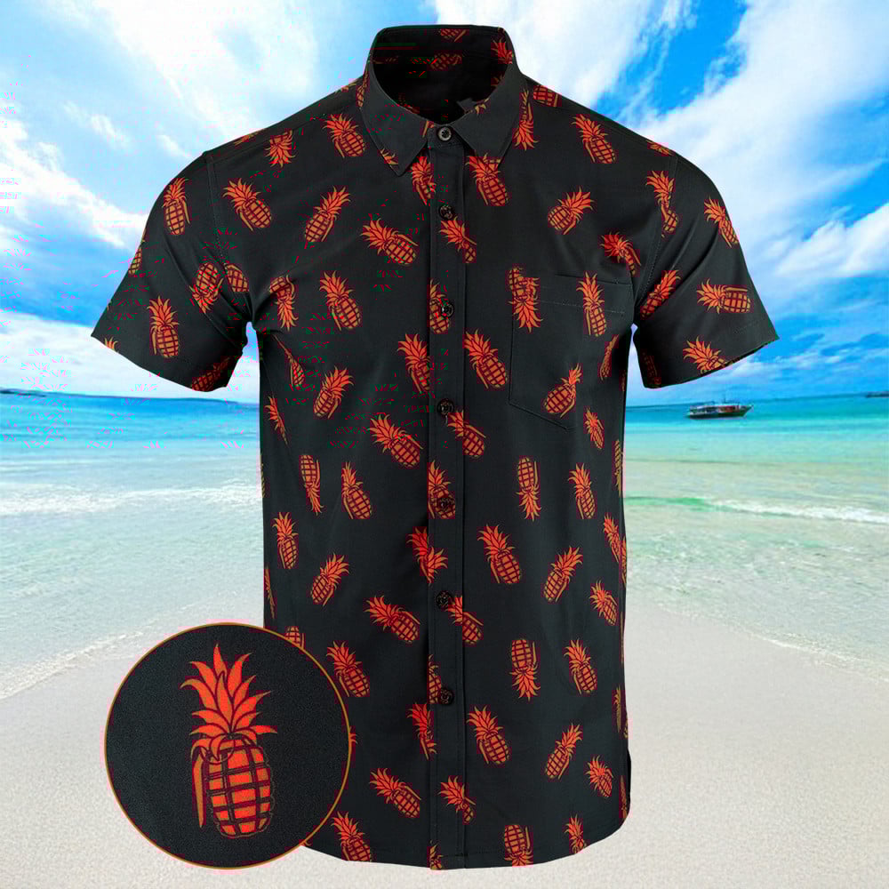 Grenade Black Red Hawaiian Shirt Summer Button Up Shirts Mens Dudes Gifts