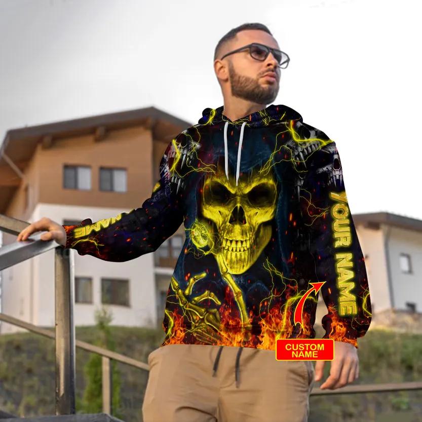 Alternative view of Grim Reaper Fire Skull Custom 3D All Over Print Hoodie