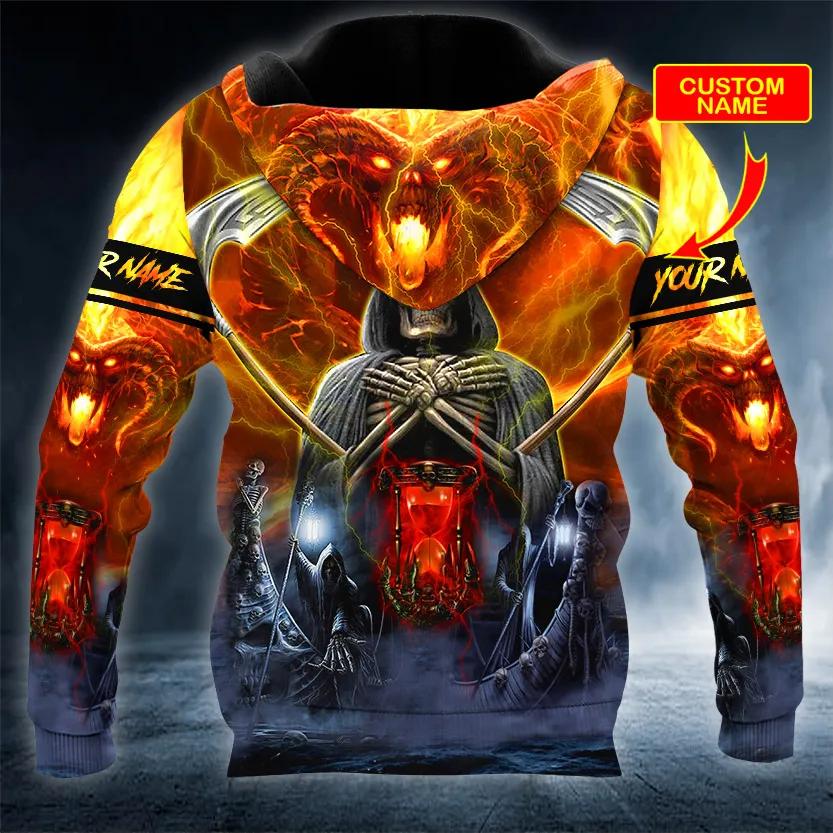 Alternative view of Grim Reaper On Fire Skull Custom 3D All Over Print Hoodie