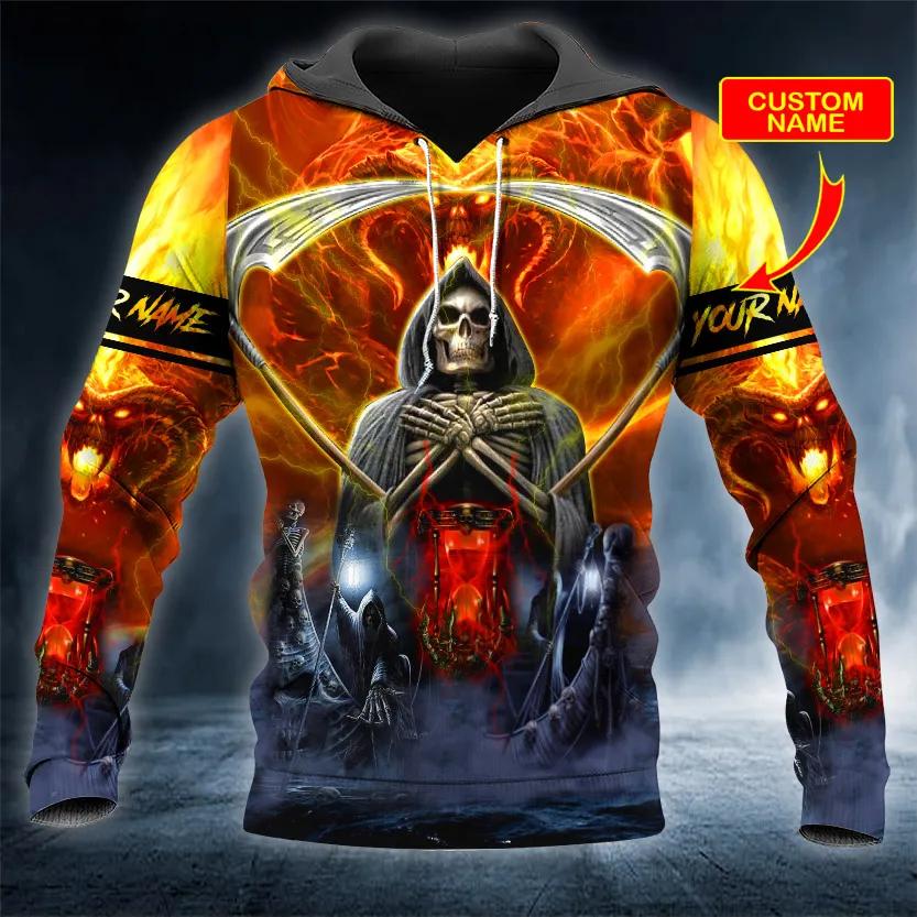 Grim Reaper On Fire Skull Custom 3D All Over Print Hoodie