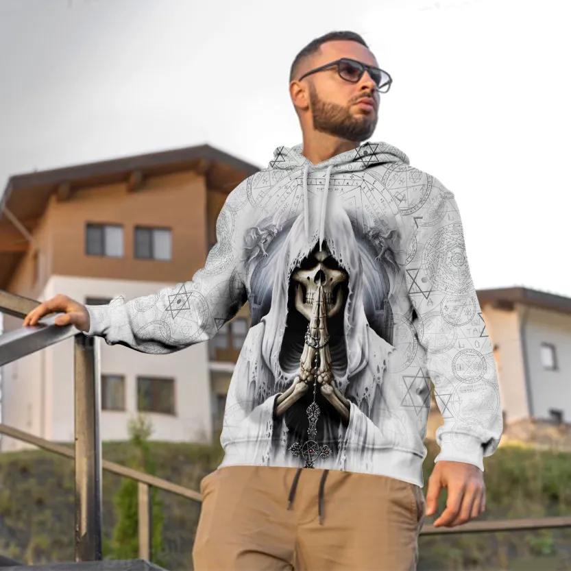 Alternative view of Grim Reaper Pray Skull White 3D All Over Print Hoodie