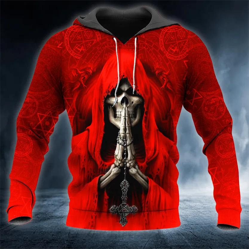 Grim Reaper Red Pray Skull 3D All Over Print Hoodie