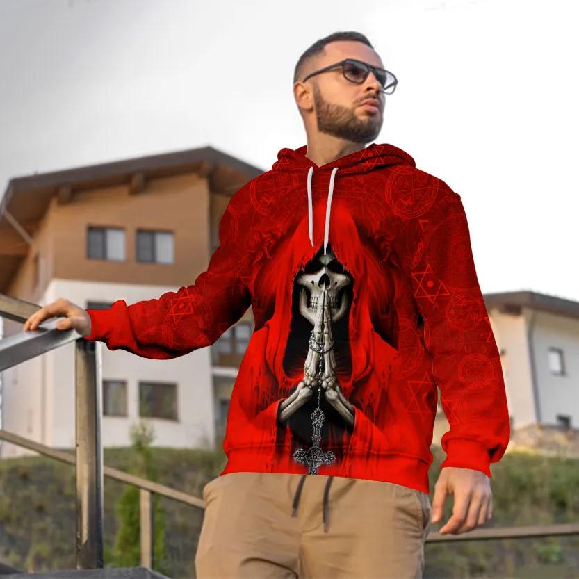 Alternative view of Grim Reaper Red Pray Skull 3D All Over Print Hoodie