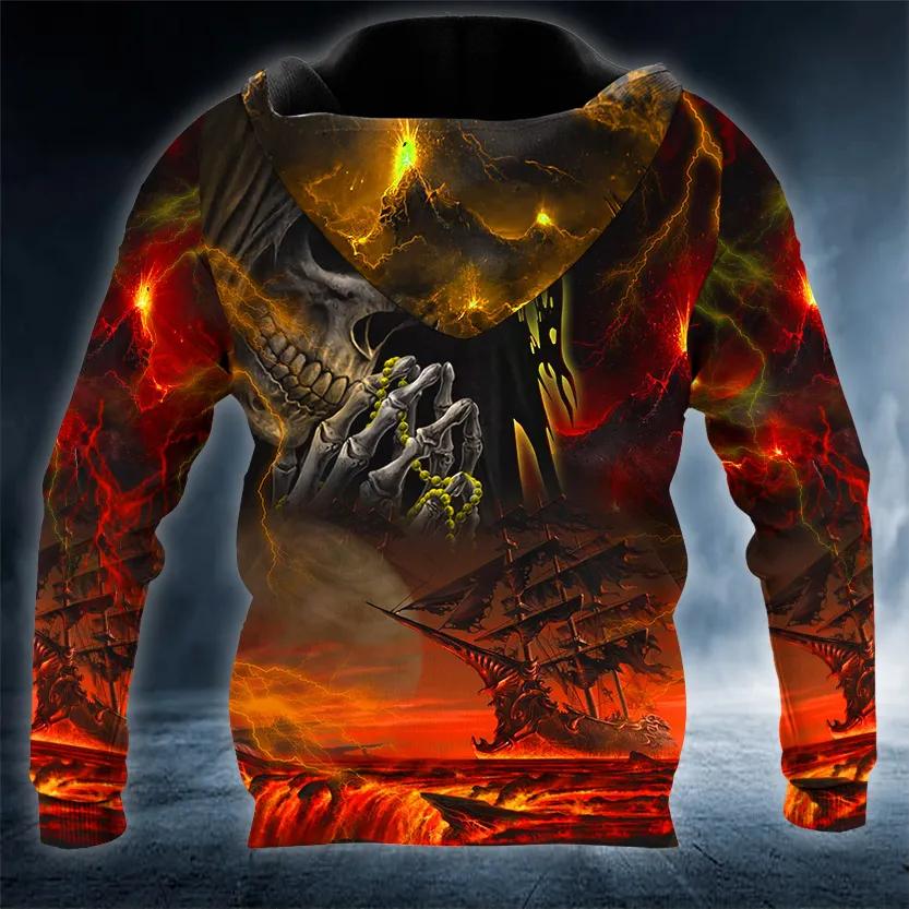 Alternative view of Grim Reaper 's Boat Prayer Skull 3D All Over Print Hoodie