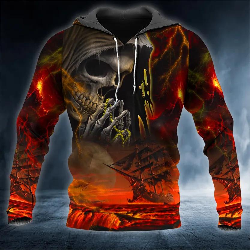 Grim Reaper 's Boat Prayer Skull 3D All Over Print Hoodie