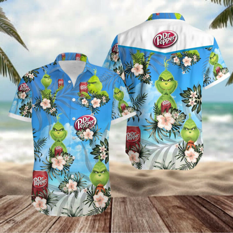Grinch Dr Pepper Hawaiian Shirt Tropical Aloha Button Up