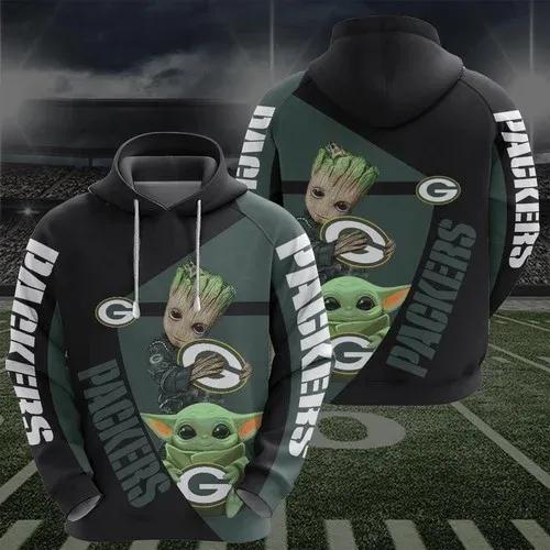 Groot And Yoda Green Bay Packers NFL 3D All Over Print Hoodie