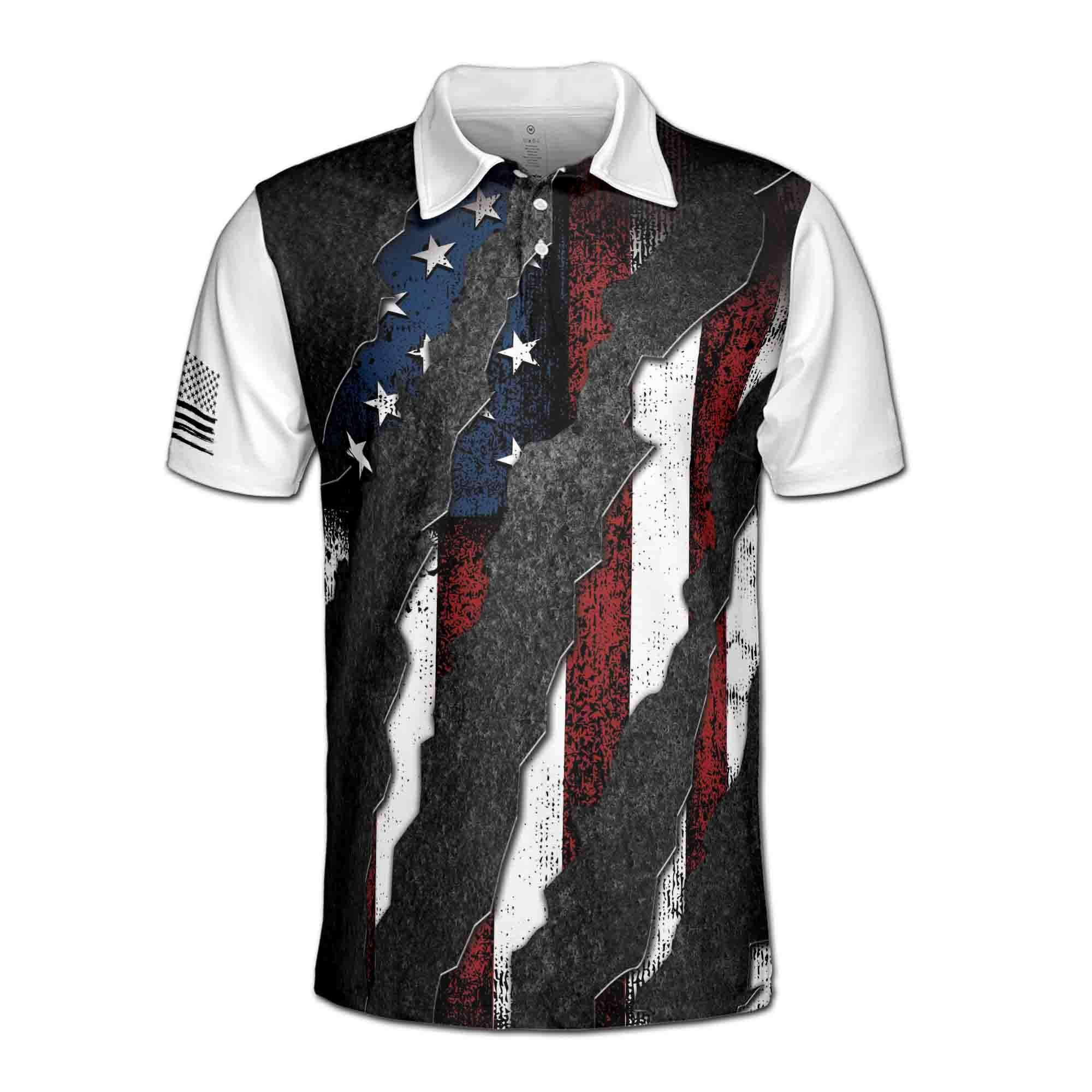 Alternative view of Grunge America Flag USA Patriotic Men's Polo Shirt
