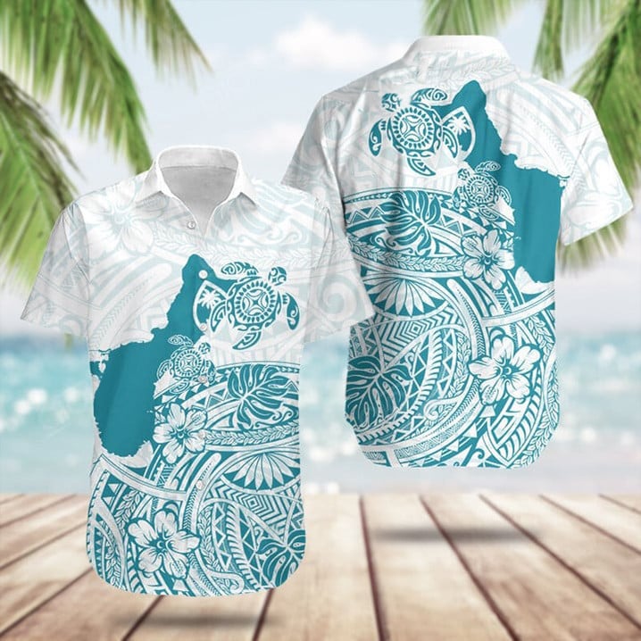 Guam Map Maori Pattern Turtle Hawaiian Shirt Summer Button Down Shirts Gifts For Men's