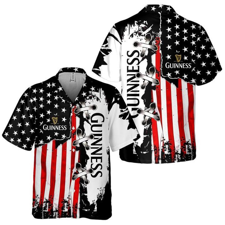 Guinness Beer American Flag Hawaiian Shirt Tropical Aloha Button Up