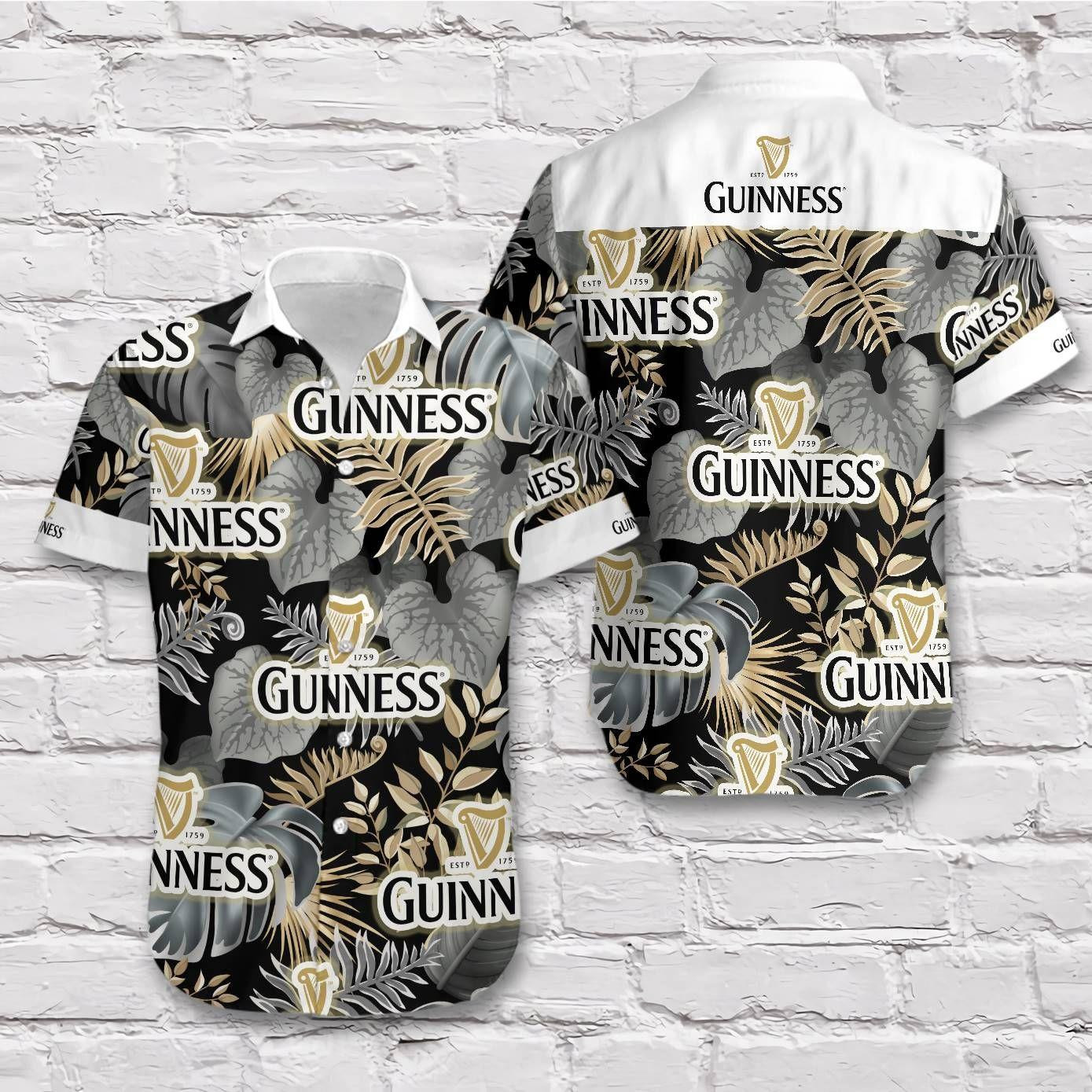 Guinness Beer Hawaiian Shirt Tropical Aloha Button Up