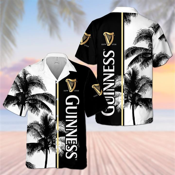 Guinness Beer Palm Tree Hawaiian Shirt Tropical Aloha Button Up